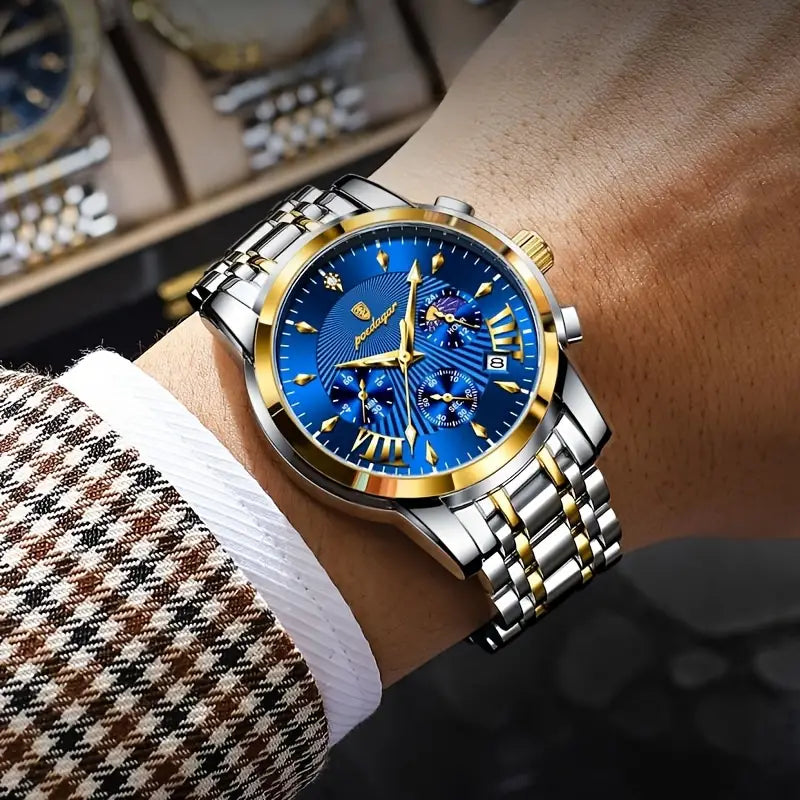 Men's Stainless Steel Blue Dial Quartz Chronograph Wrist Watch