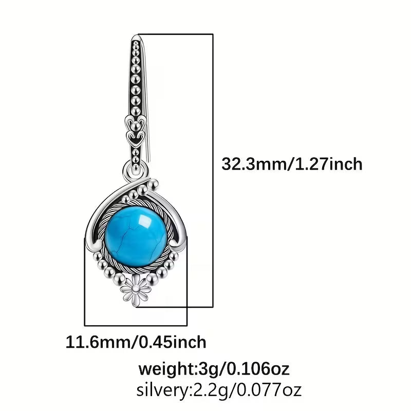 Sterling Silver Retro Bohemian Style Turquoise Drop Earrings