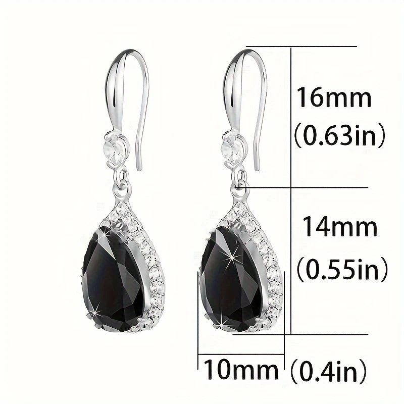 Sterling Silver Vintage Style Black Cubic Zirconia Drop Earrings