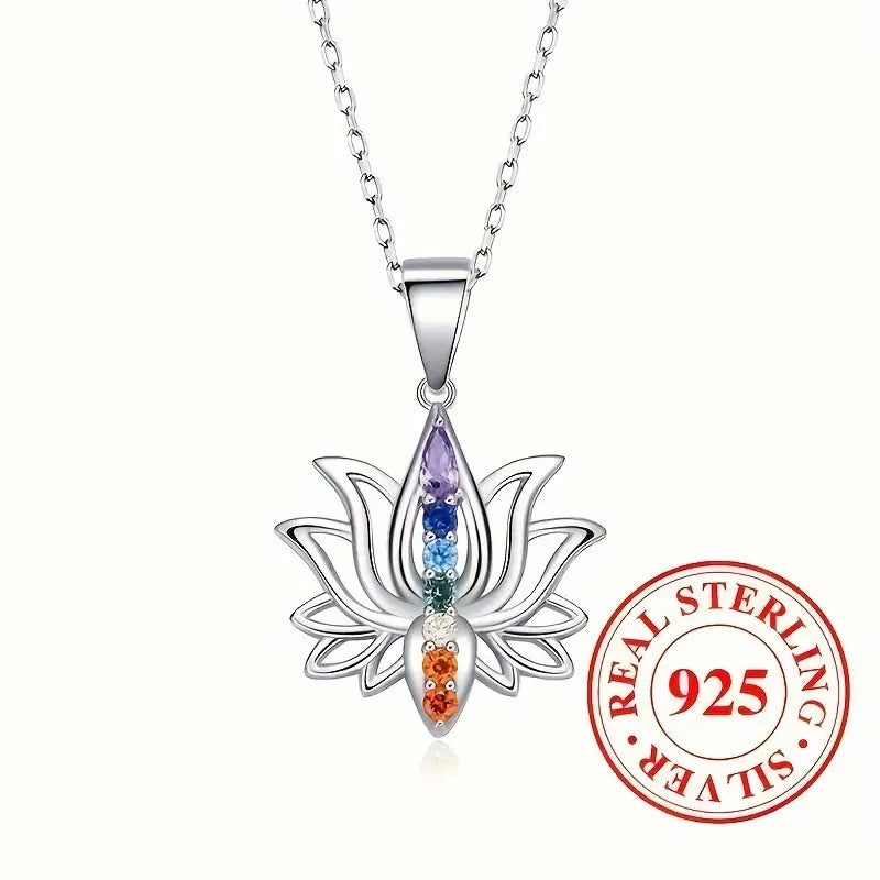 Sterling Silver Lotus Flower Chakra Cubic Zirconia Pendant & Chain