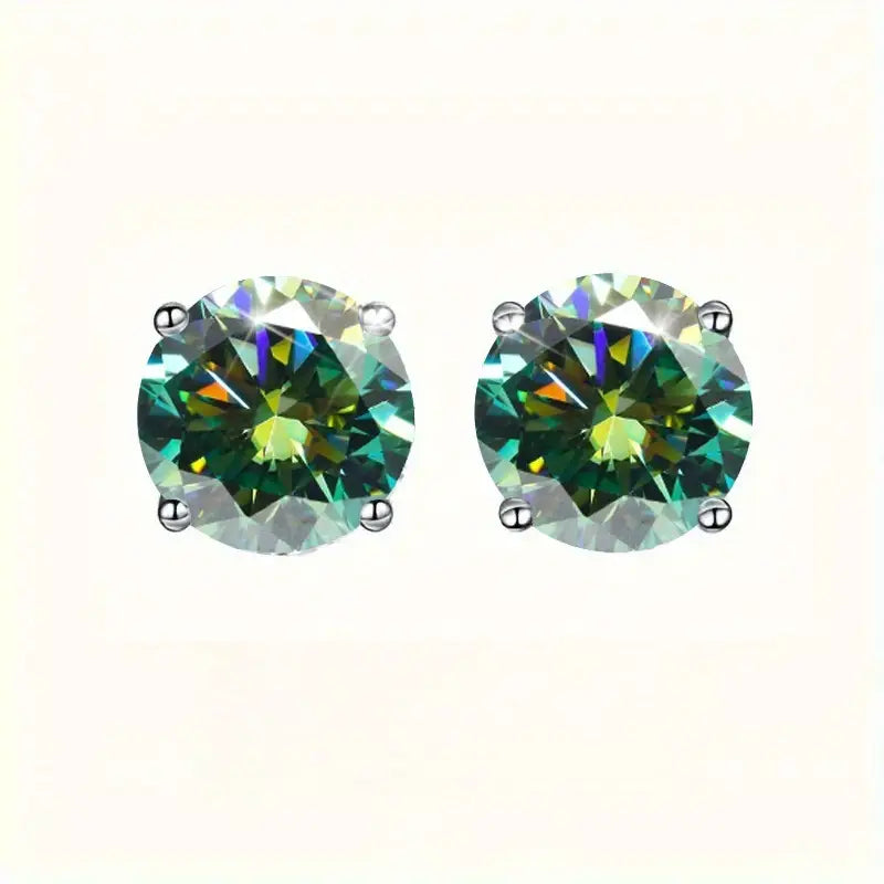 Sterling Silver 1ct Blue/Green Moissanite Stud Earrings