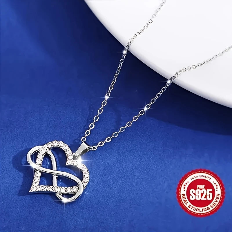 Sterling Silver Small Infinity Heart Cubic Zirconia Pendant & Chain