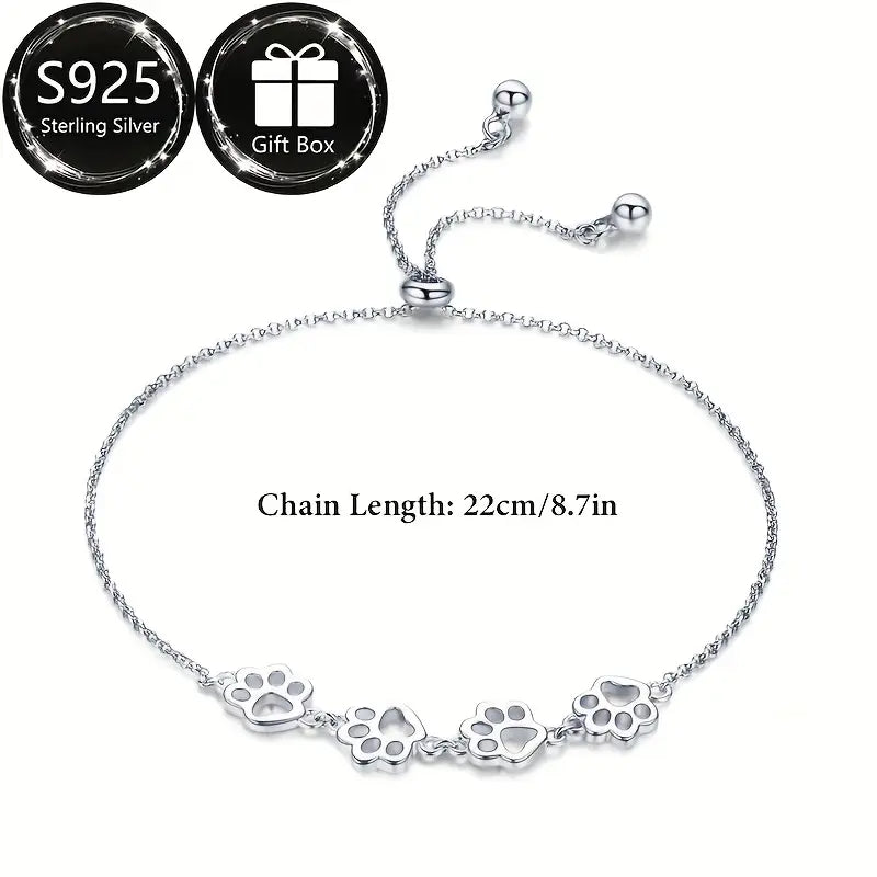 Sterling Silver Paw Prints Bracelet
