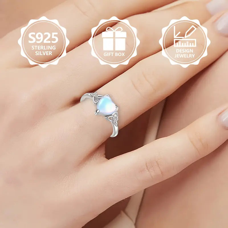 Sterling Silver Celtic Knot Moonstone Heart Ring size P