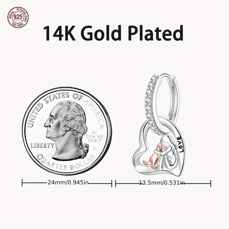 Sterling Silver Cuddling Dog Heart Hoop Earrings