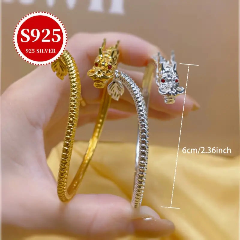 Sterling Silver Oriental Dragon Cuff Bangle