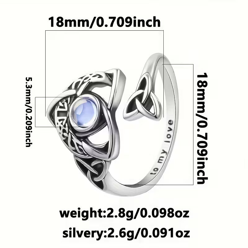 Sterling Silver Celtic Knot Crescent Moon Moonstone Ring Adjustable size P-T