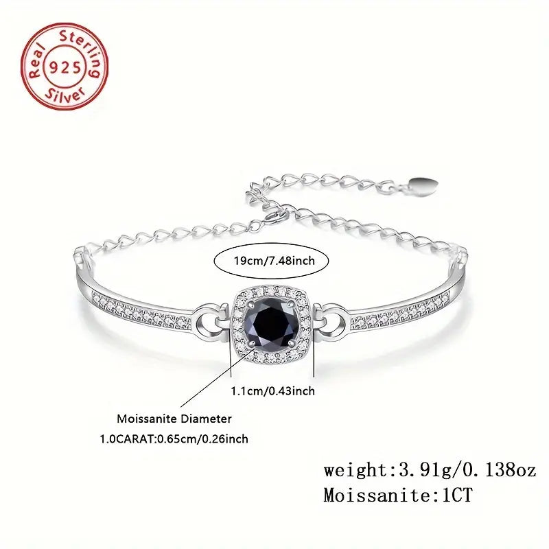 Sterling Silver 1ct Blue/Green Square Moissanite Bracelet