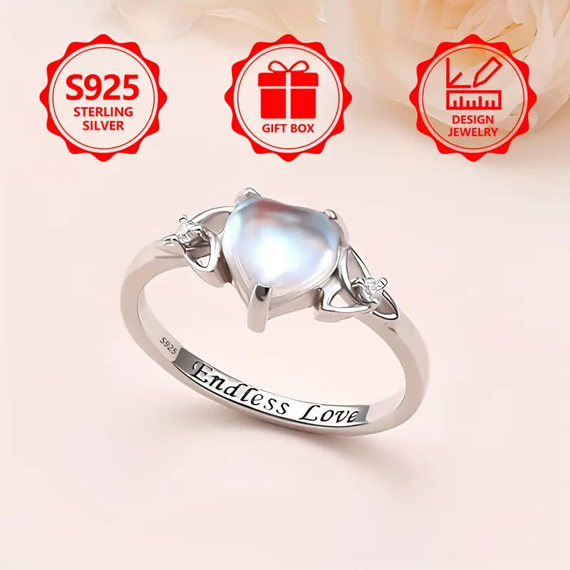 Sterling Silver Celtic Knot Moonstone Heart Ring size P
