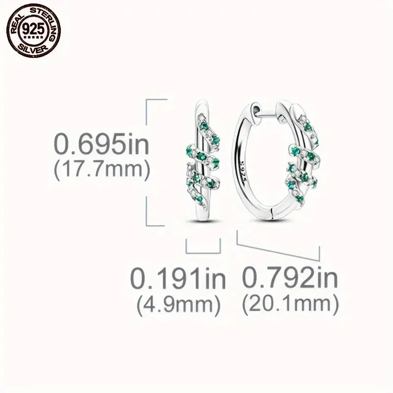 Sterling Silver Serpent Green & White Cubic Zirconia Hoop Earrings