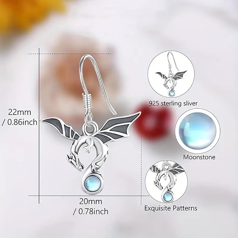 Sterling Silver Dragon Moonstone Drop Earrings