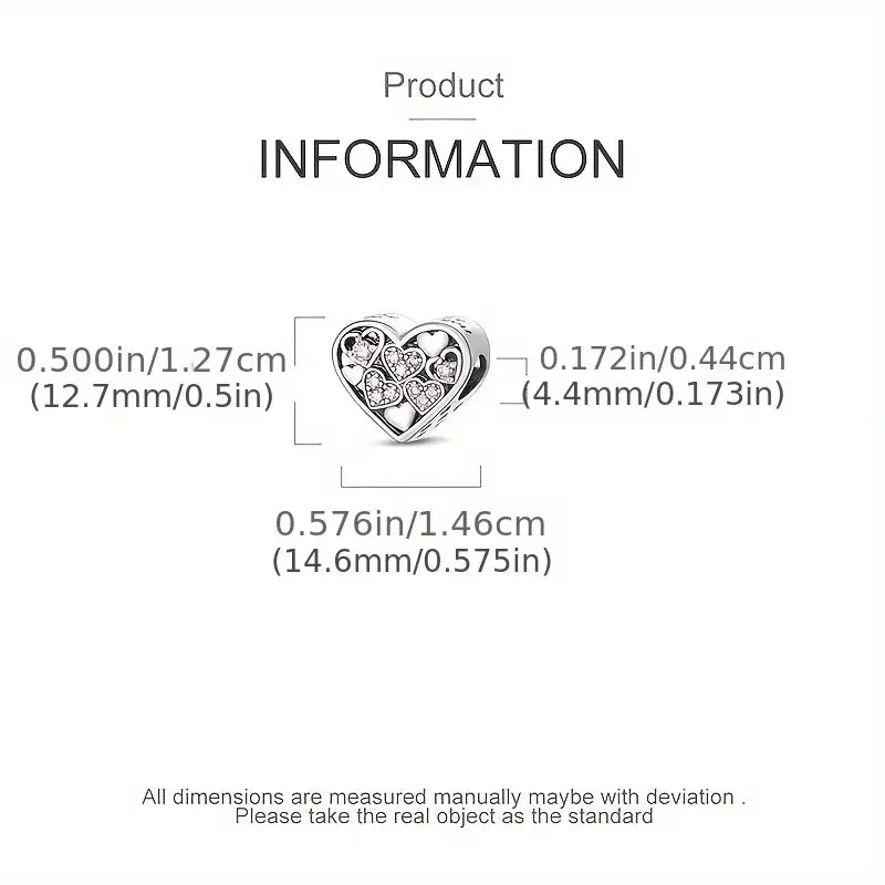Sterling Silver Pink CZ Hearts in Heart Bead Charm