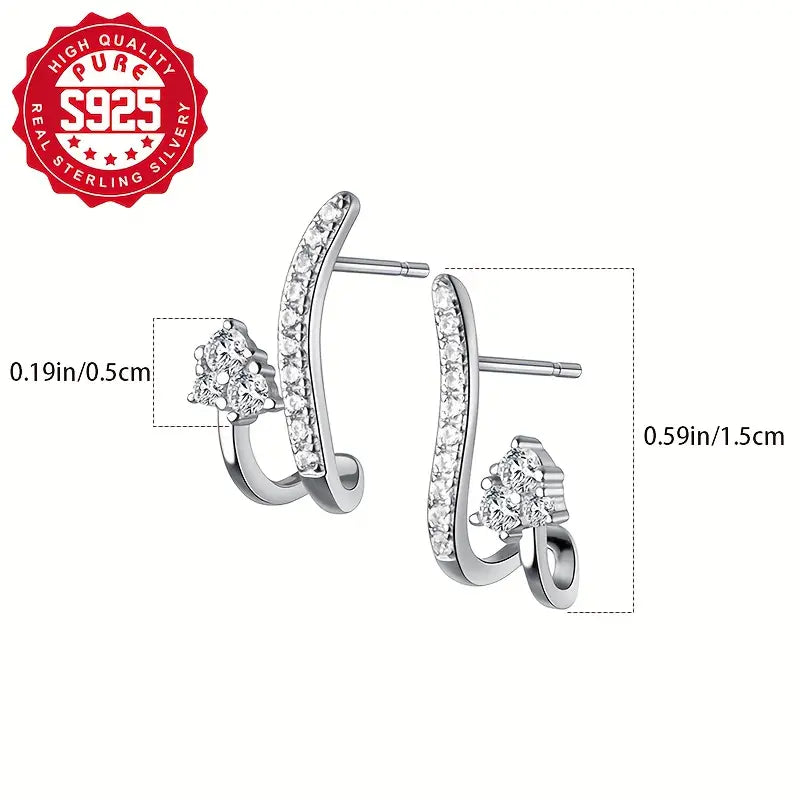 Sterling Silver Cubic Zirconia Vine Stud Earrings