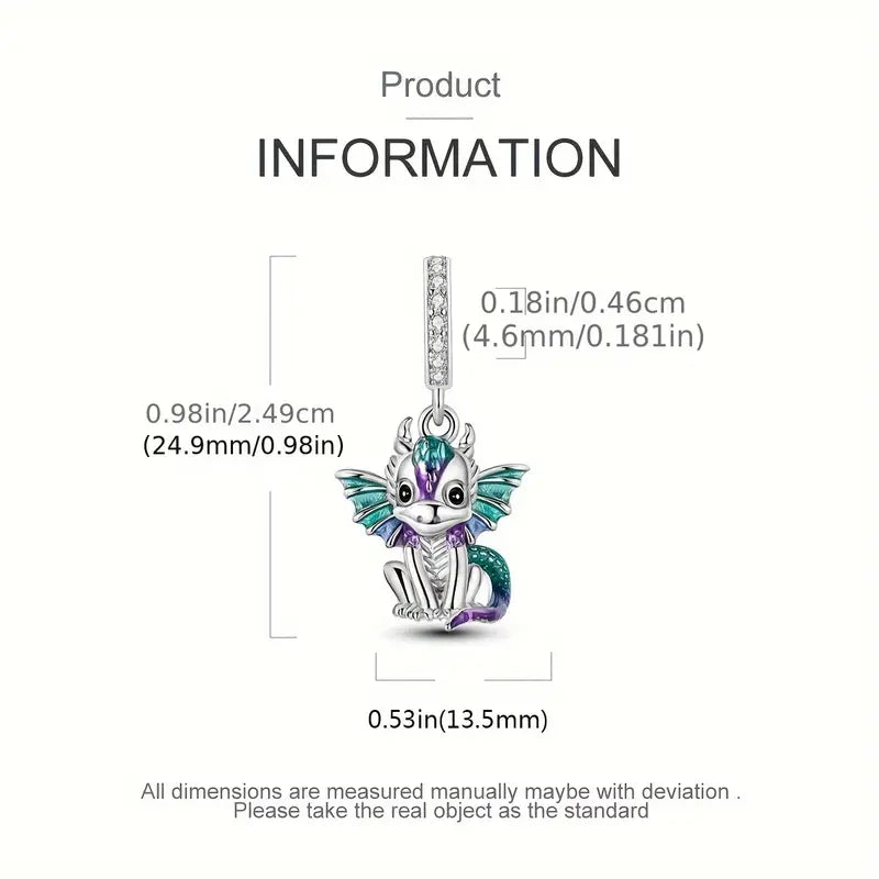 Sterling Silver Cute Dragon Cubic Zirconia Bead Charm