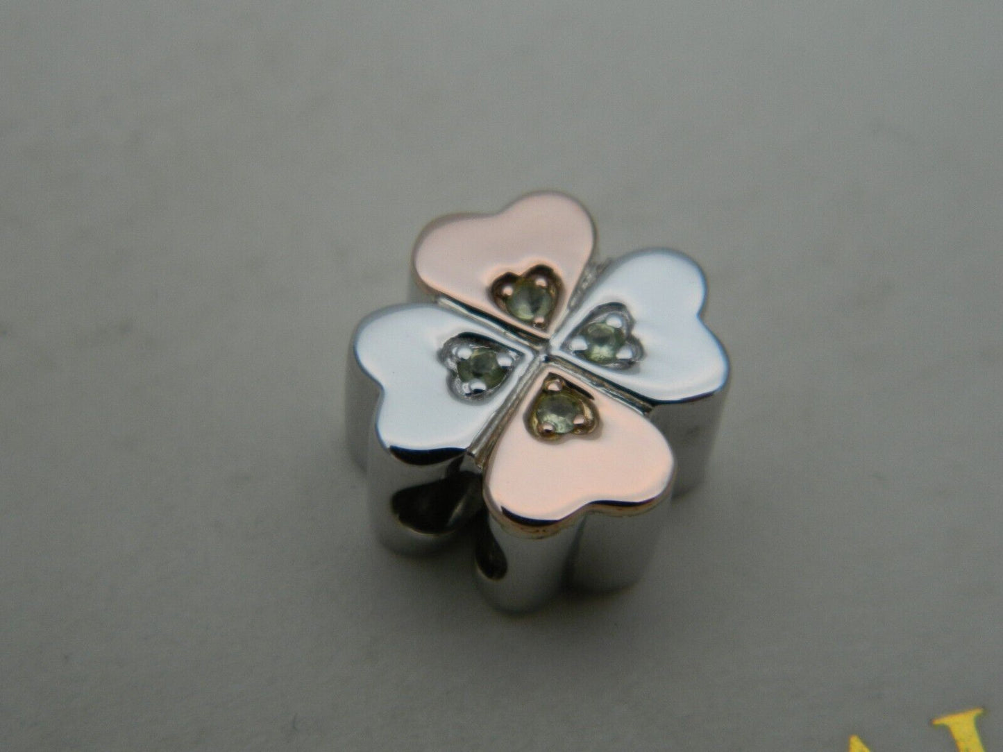 Clogau Sterling Silver & 9ct Rose Gold Four Leaf Clover Peridot Bead Charm