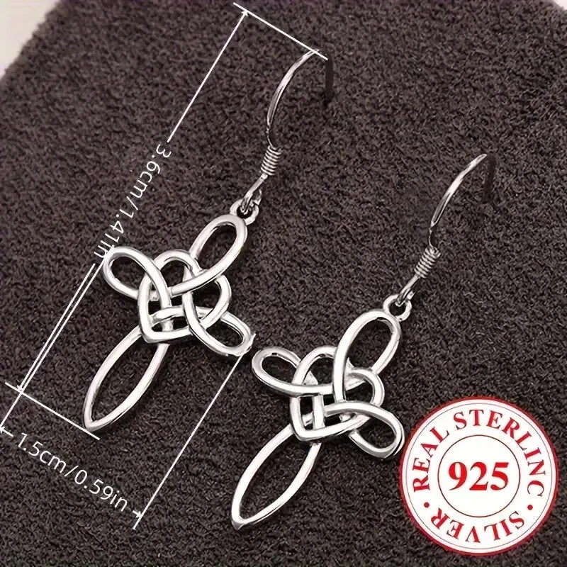 Sterling Silver Celtic Knot Heart Cross Drop Earrings