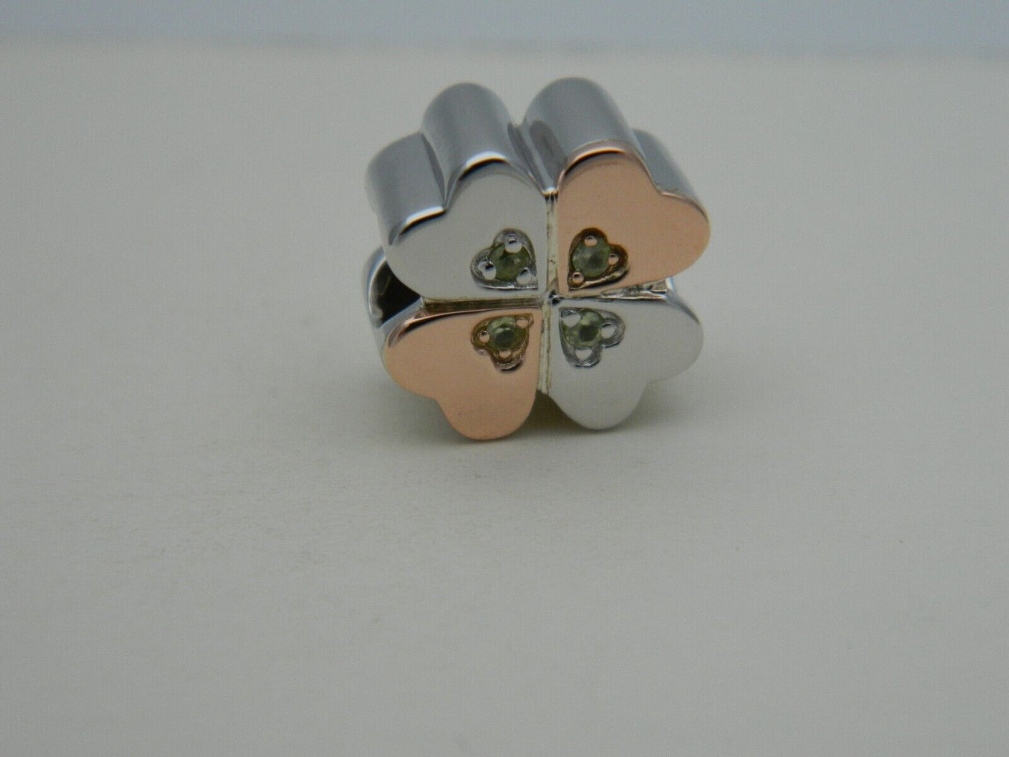 Clogau Sterling Silver & 9ct Rose Gold Four Leaf Clover Peridot Bead Charm