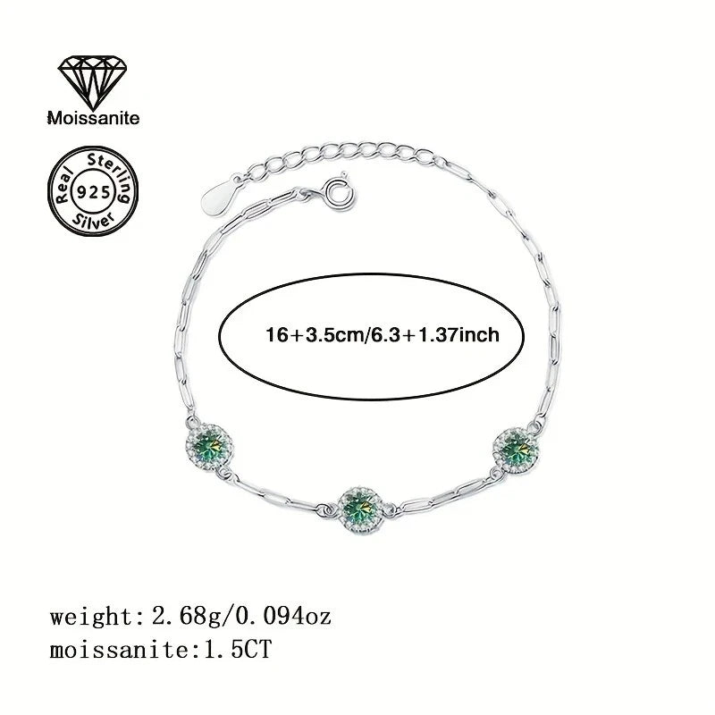 Sterling Silver 1.5ct Blue/Green Moissanite Bracelet