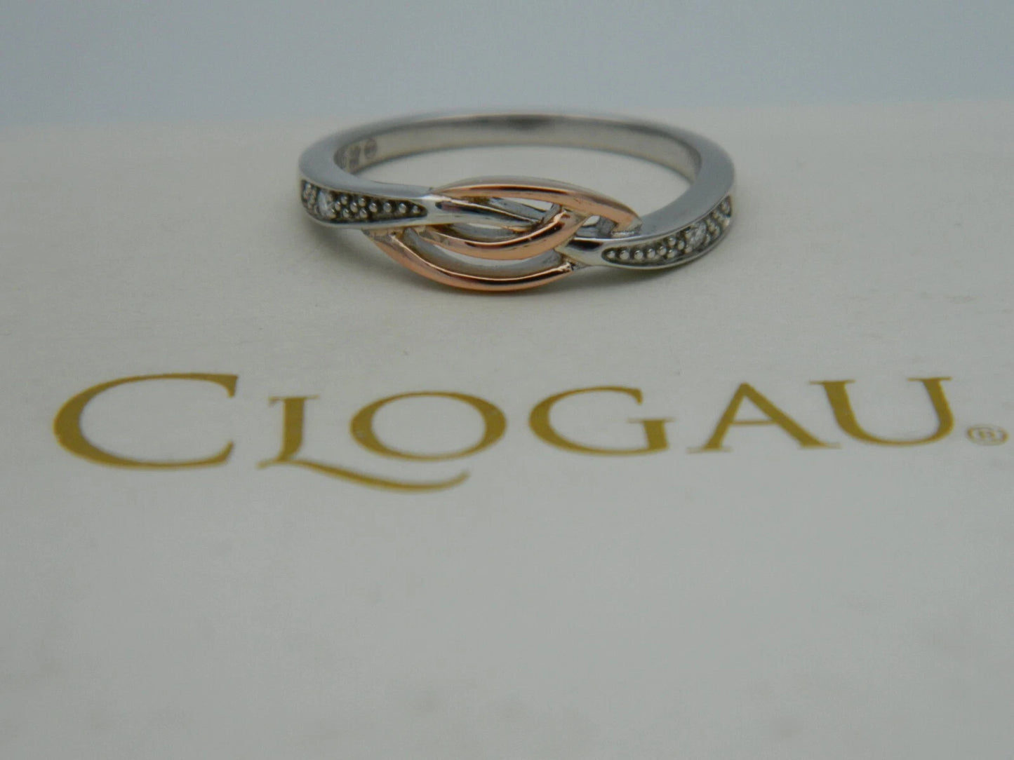 Clogau Sterling Silver & 9ct Rose Gold Eternal Love Diamond Affinity Stacking Ring size P