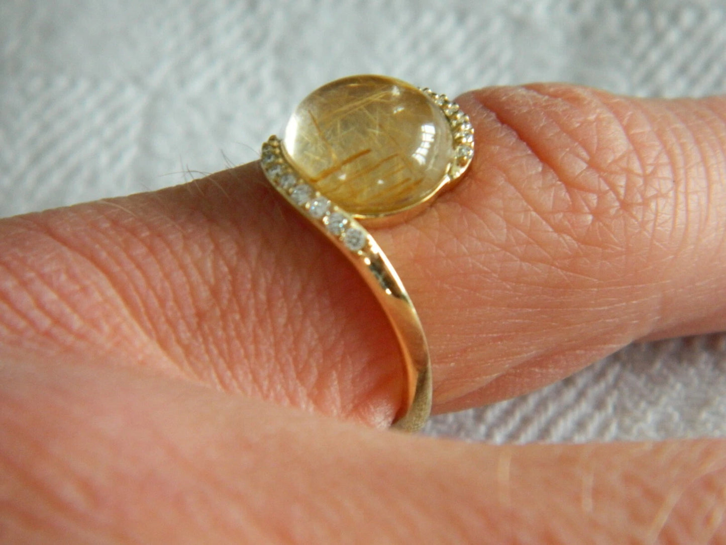 Welsh Clogau 9ct Yellow Gold Venus Rutilated Quartz & Diamond Ring size J or N