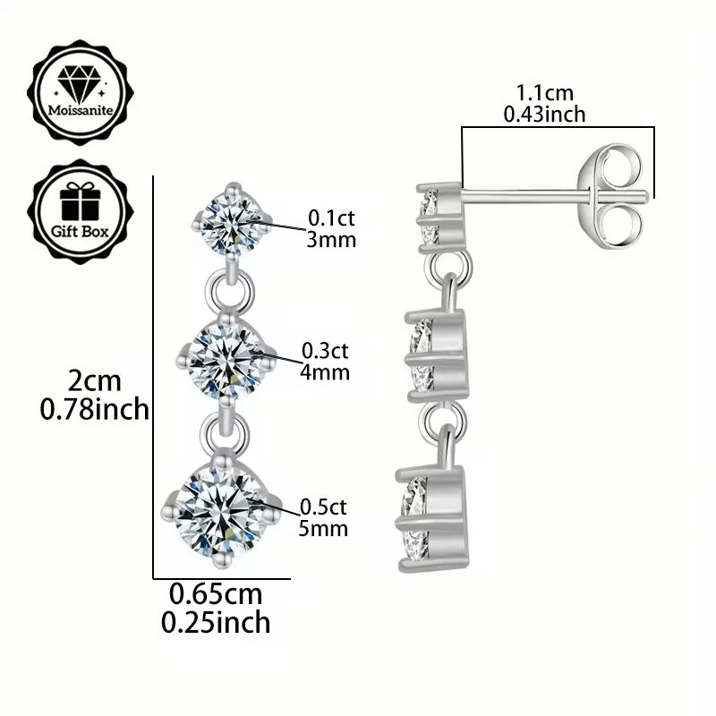 Sterling Silver 1.8ct White Moissanite Stud Drop Earrings