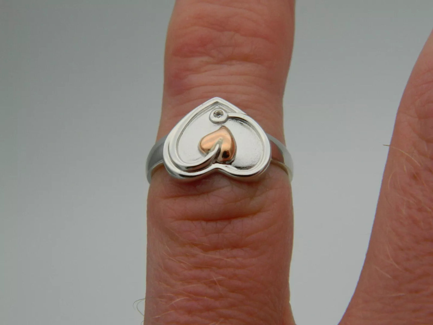 Clogau Sterling Silver & 9ct Rose Gold Tree of Life White Topaz Heart Ring size L or O