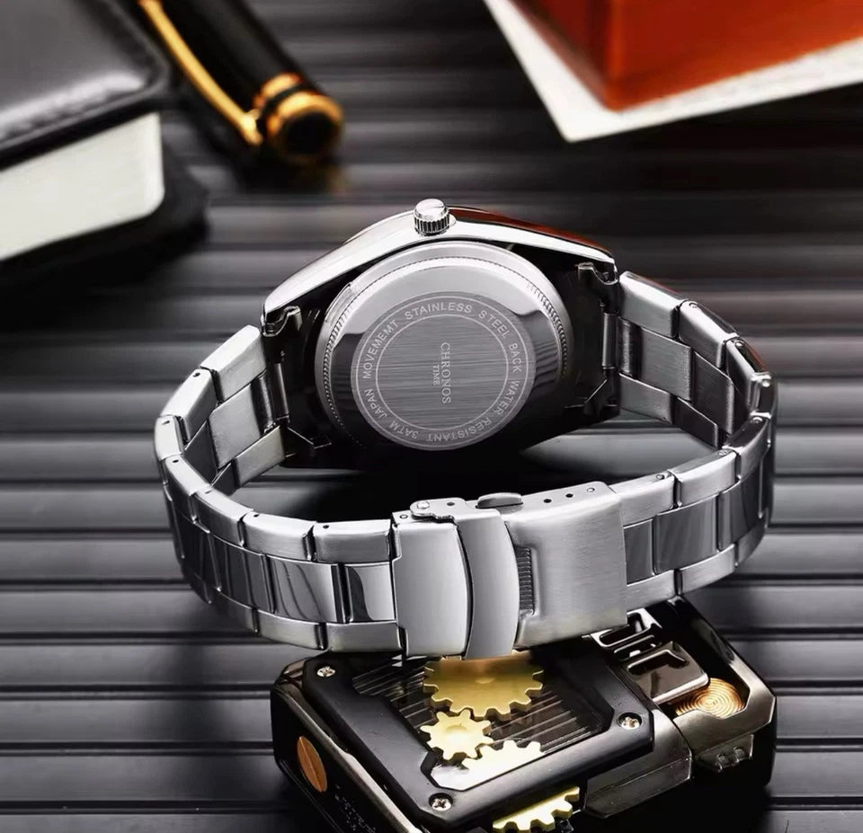 Chronos Men's Stainless Steel Blue Dial Quartz Date Wrist Watch