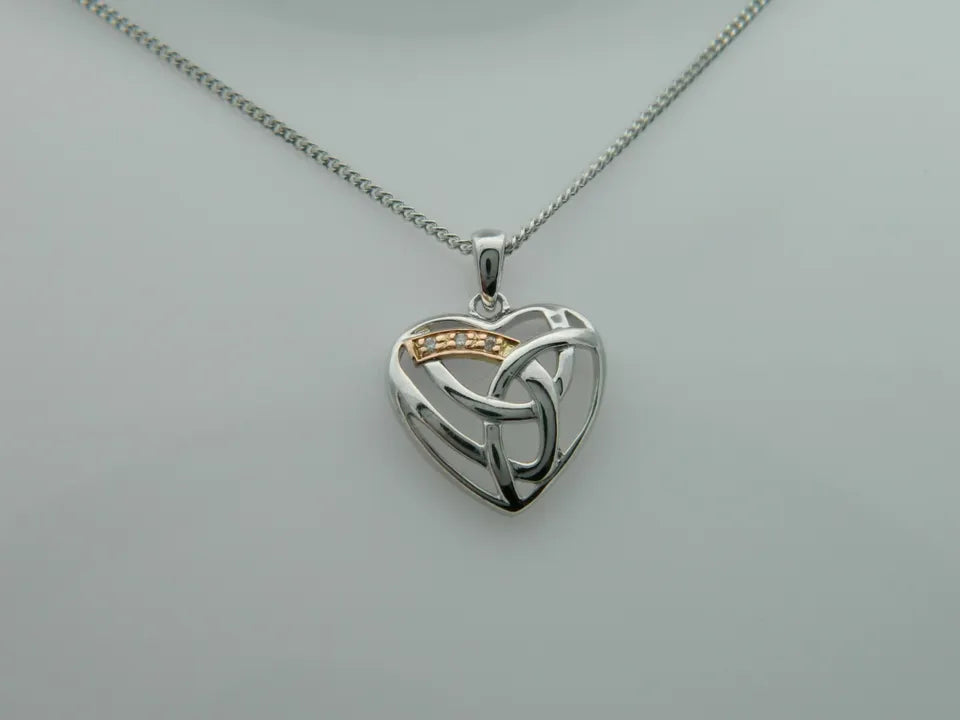 Clogau Sterling Silver & 9ct Rose Gold Diamond Eternal Love Heart Pendant