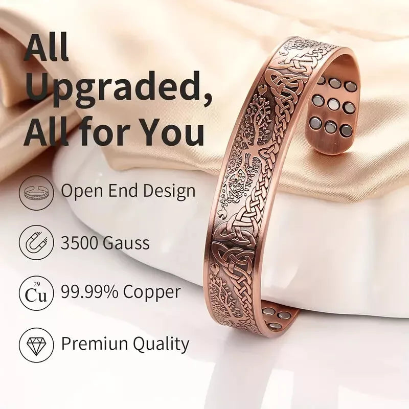 Unisex Pure Copper 27 Magnet Adjustable Tree of Life Bangle