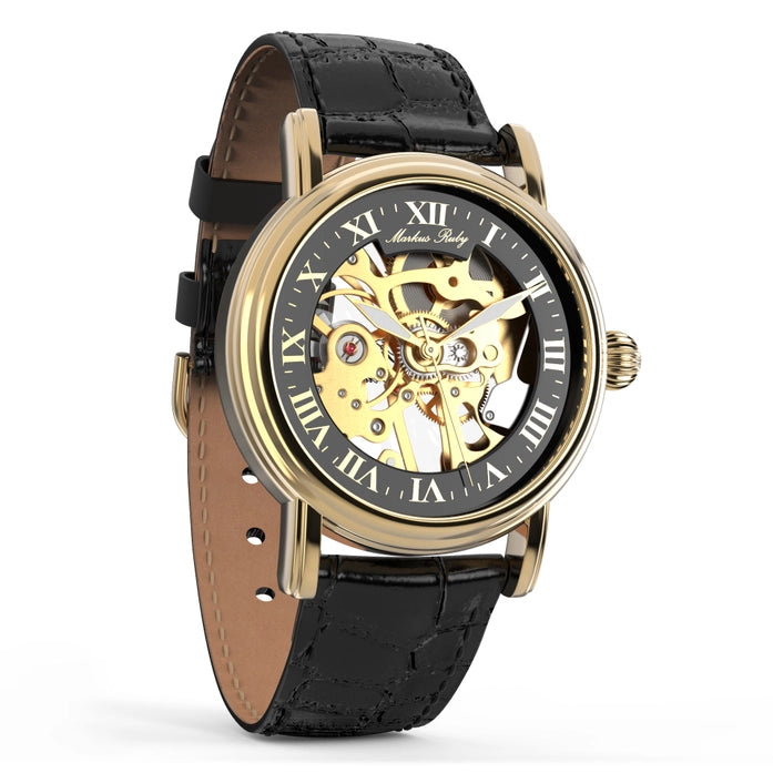 Markus Ruby Mechanical Gold Edition Men's Skeleton Wrist Watch