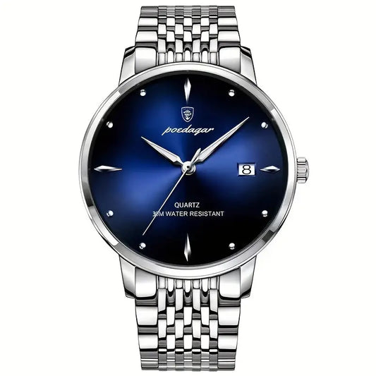 Men's Stainless Steel Blue Dial Quartz Luminous Date Wrist Watch