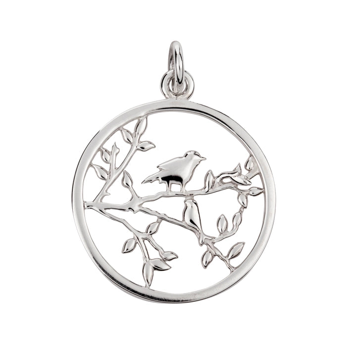 Sterling Silver Birds in Branch Pendant & Chain