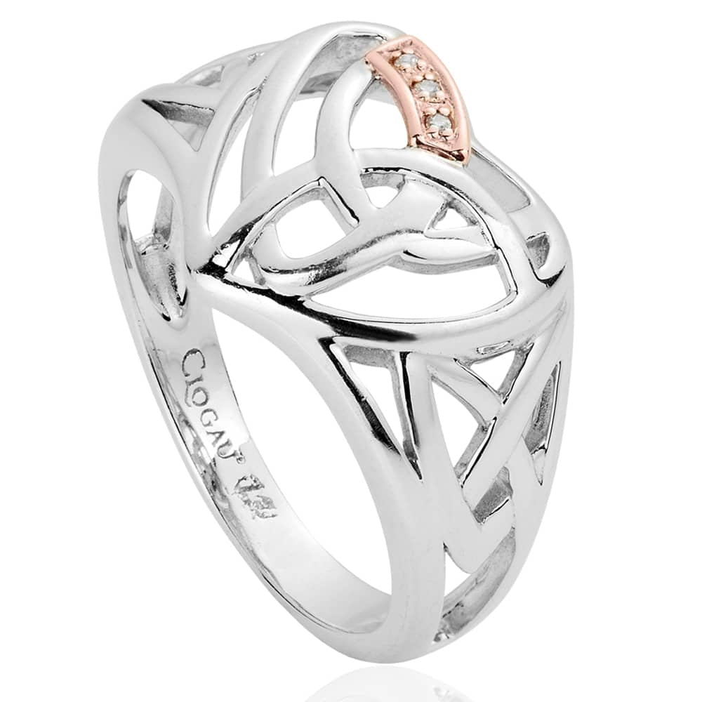 Clogau Sterling Silver & 9ct Rose Gold Diamond Eternal Love Heart Ring size L, M, N, O or P