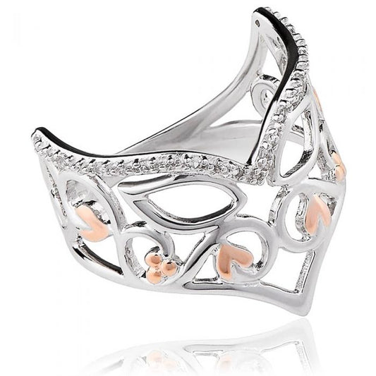 Clogau Sterling Silver & 9ct Rose Gold Masque White Topaz Ring size M, N, O or P