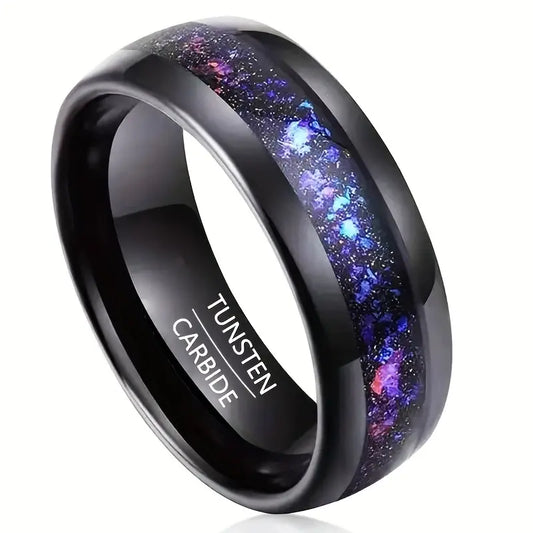 Tungsten Carbide 8mm Opal Glitter Inlaid Patterned Unisex Ring size U 1/2