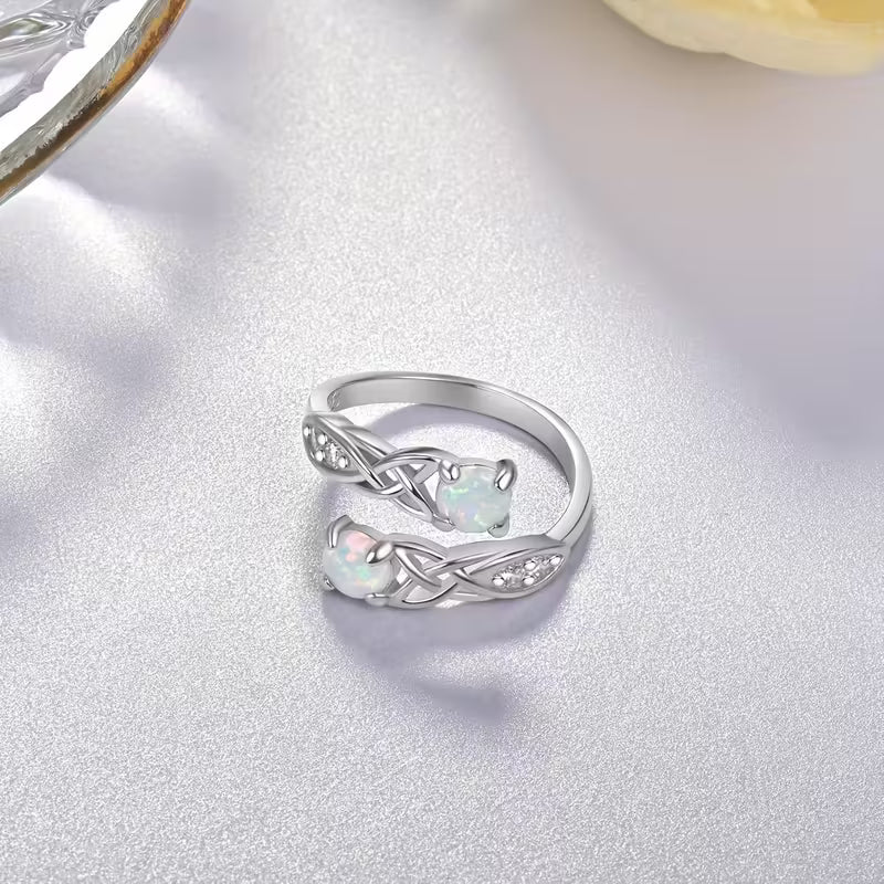 Sterling Silver Celtic Knot Opal Ring Adjustable N-T