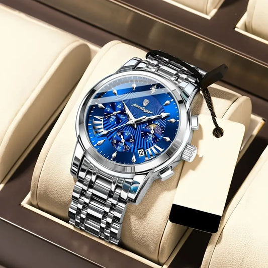 Men's Stainless Steel Blue Dial Chronograph Quartz Wrist Watch