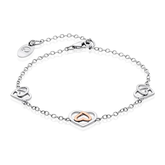 Clogau Sterling Silver & 9ct Rose Gold Affinity Heart Bracelet