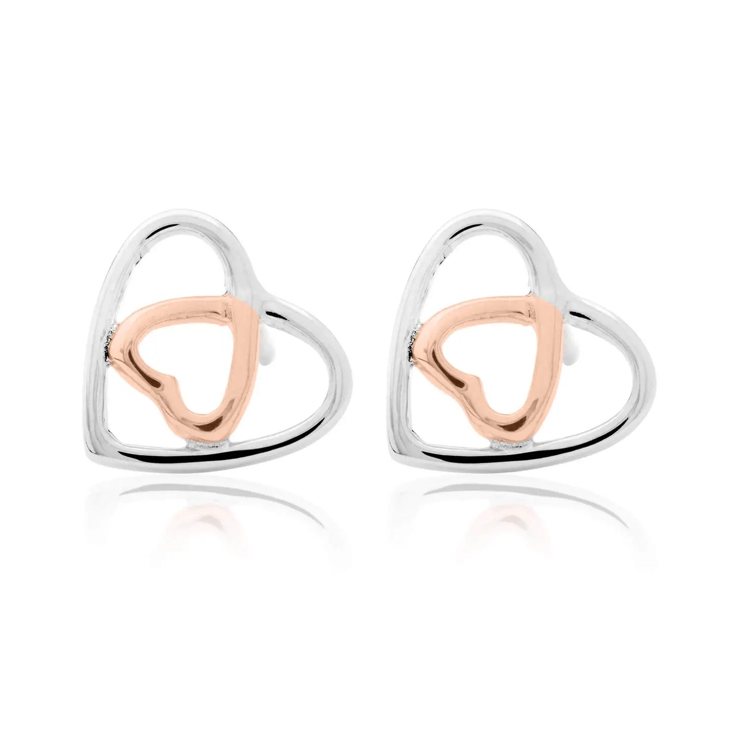 Clogau Sterling Silver & 9ct Rose Gold Celtic Heart Stud Earrings