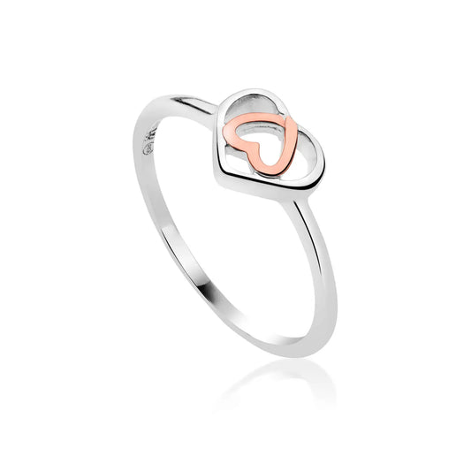 Clogau Sterling Silver & 9ct Rose Gold Affinity Heart Ring size L or N