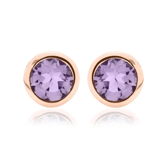 Clogau Sterling Silver & 9ct Rose Gold Amethyst February Birthstone Stud Earrings