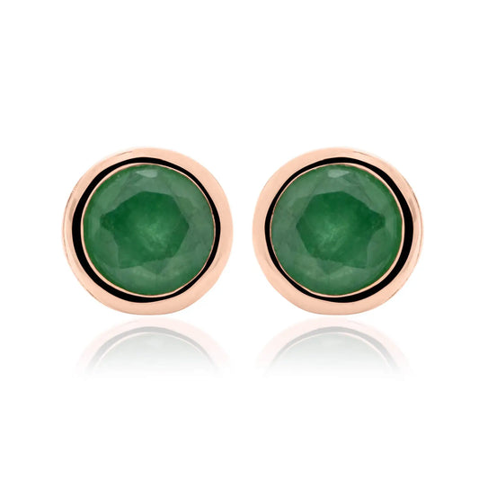 Clogau Sterling Silver & 9ct Rose Gold Emerald May Birthstone Stud Earrings