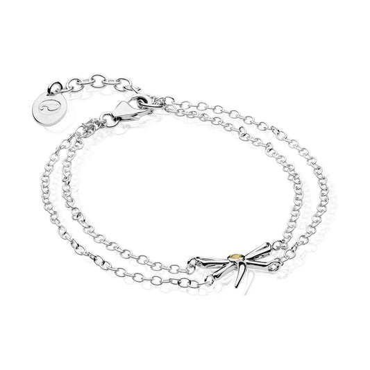 Clogau Sterling Silver & 9ct Rose Gold Damselfly Peridot Bracelet