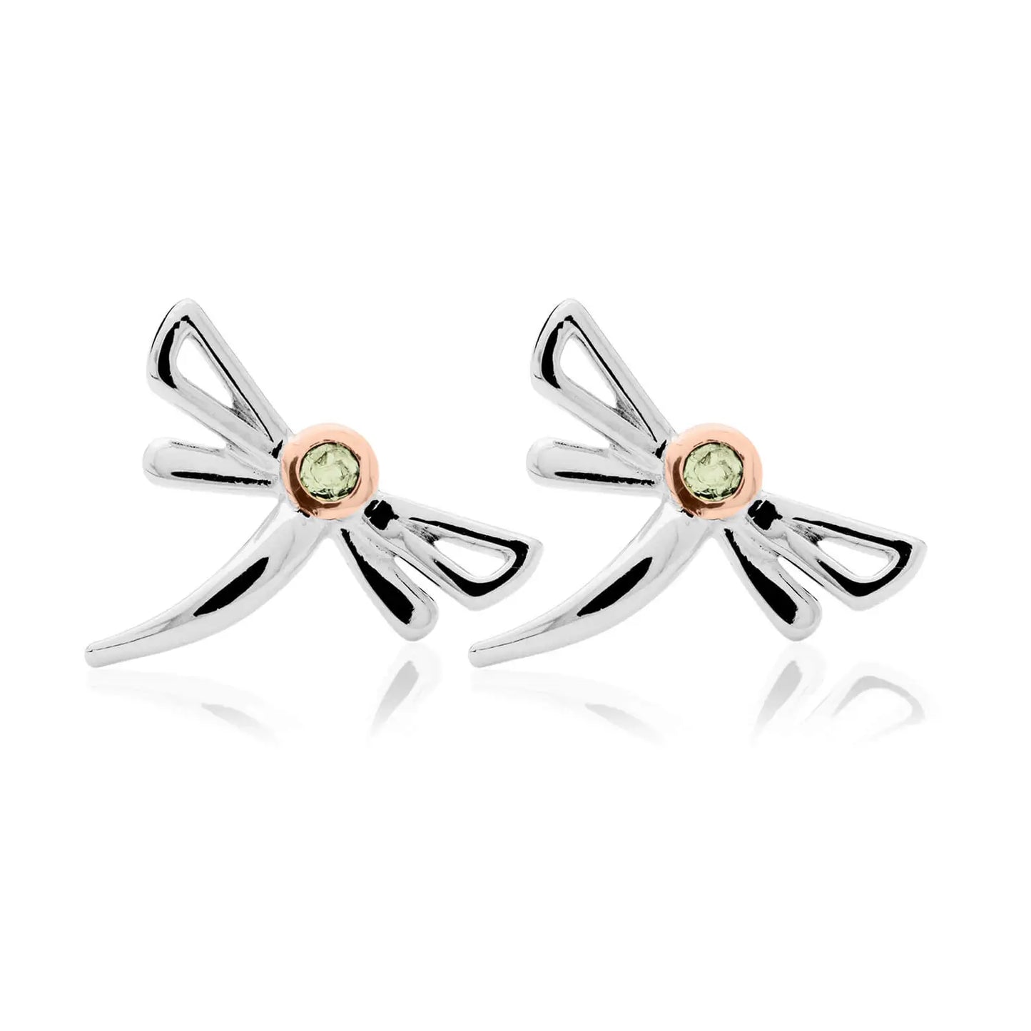 Clogau Sterling Silver & 9ct Rose Gold Damselfly Peridot Stud Earrings