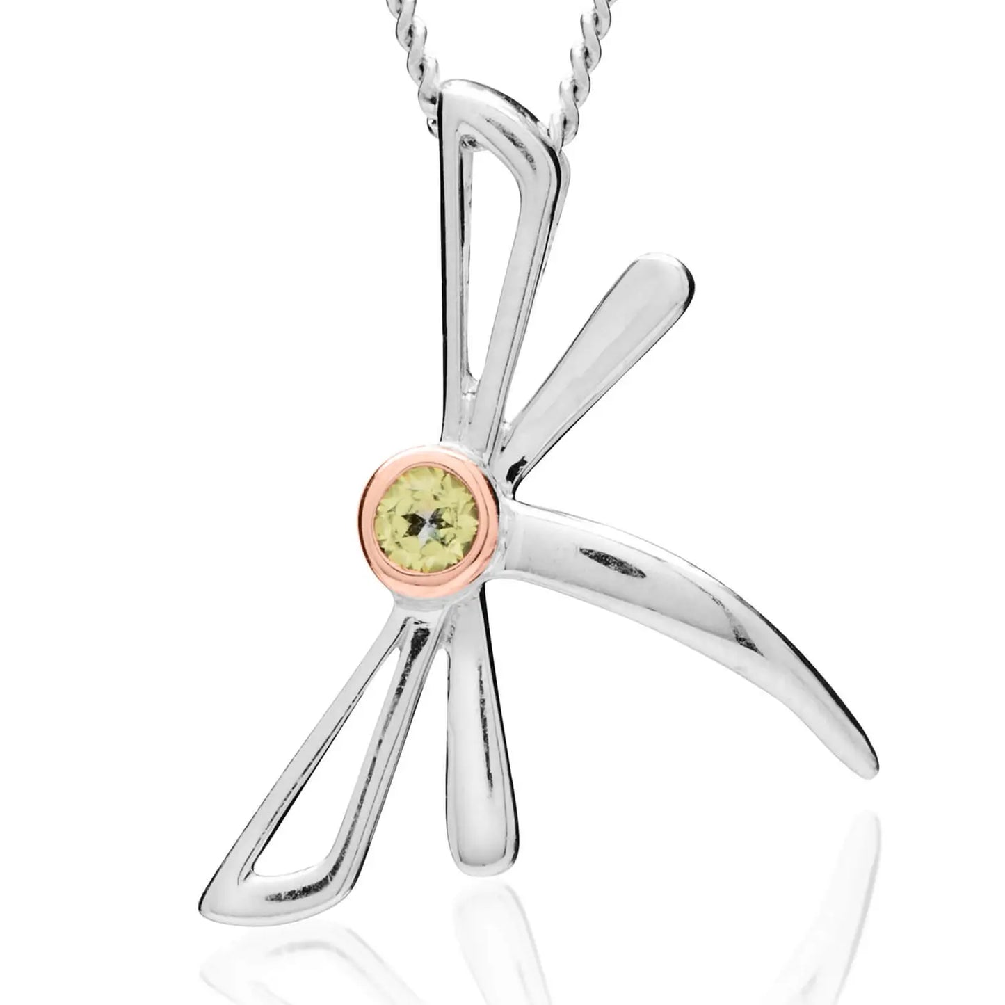 Clogau Sterling Silver & 9ct Rose Gold Damselfly Peridot Pendant