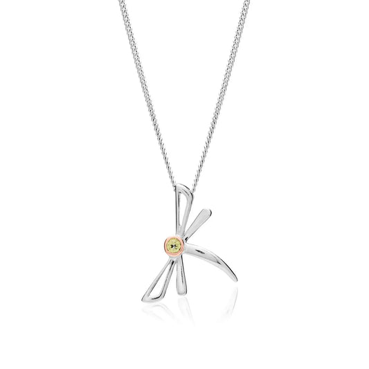 Clogau Sterling Silver & 9ct Rose Gold Damselfly Peridot Pendant