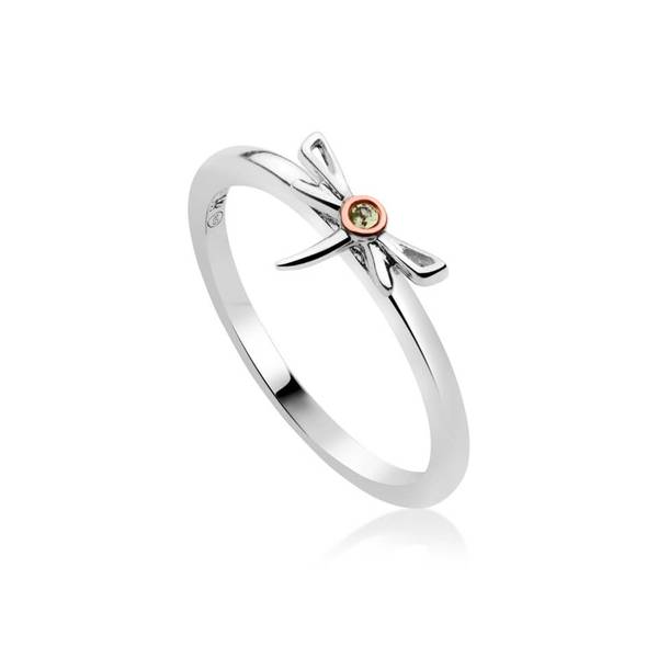 Clogau Sterling Silver & 9ct Rose Gold Damselfly Peridot Ring size L, N, O or P