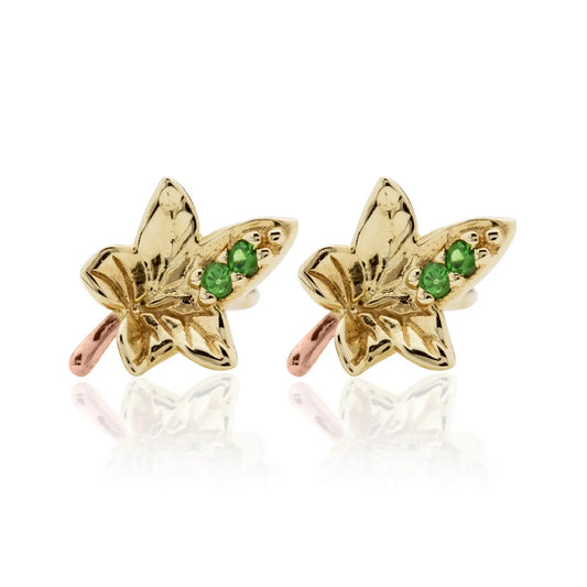 Clogau 9ct Yellow Gold Emerald Ivy Leaf Stud Earrings