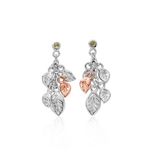 Clogau Sterling Silver & 9ct Rose Gold Awelon Peridot Drop Earrings