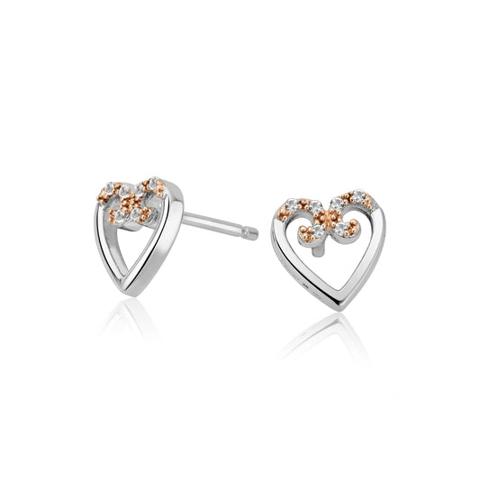 Clogau Sterling Silver & 9ct Rose Gold Affinity Heart Topaz Stud Earrings